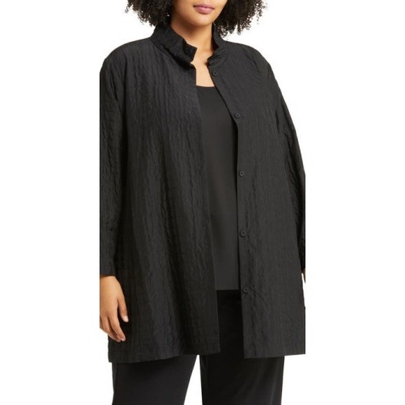 Eileen Fisher Jackets & Blazers - Eileen Fisher Quilted Stand Collar Silk Longline Open Jacket Womens 3X Black